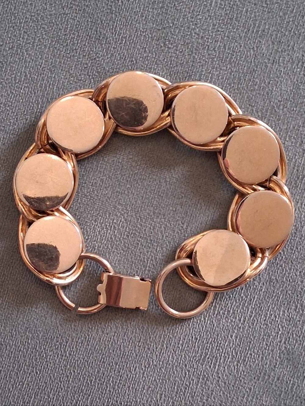 Vtg Gold-Tone Disc Link Bracelet